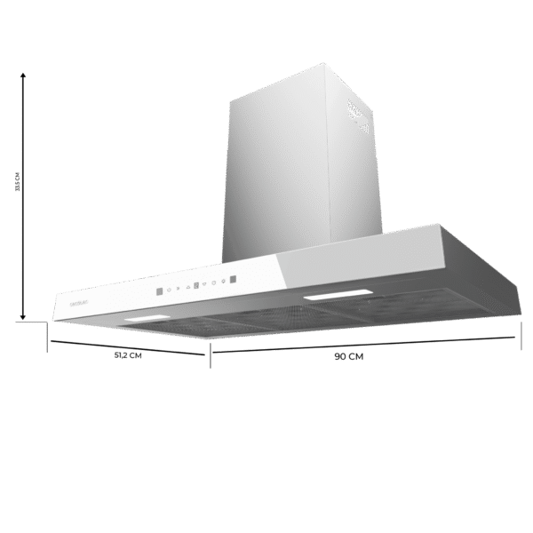 Imagen 3 Campana T Bolero Flux TT 905500 Glass White de 90 cm con succión de 550 m3/h, motor de 70W, eficiencia A++, sensor de humo y control por gestos en cristal blanco.