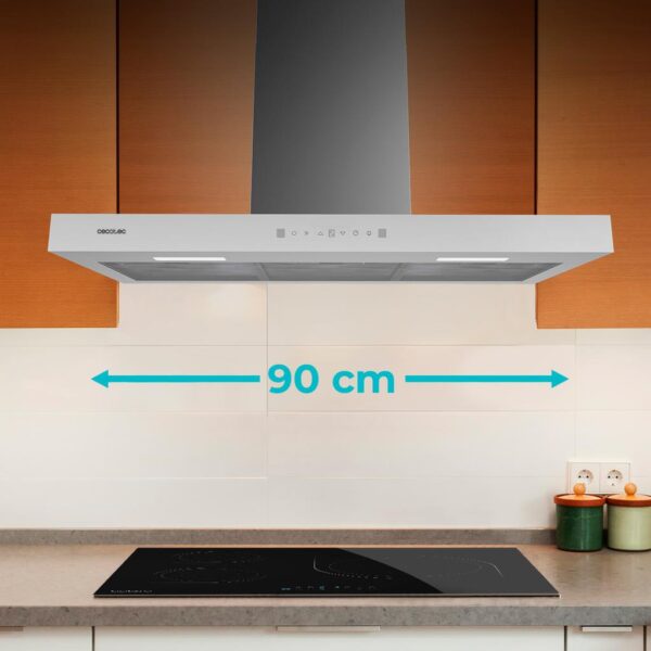 Imagen 6 Campana T Bolero Flux TT 905500 Glass White de 90 cm con succión de 550 m3/h, motor de 70W, eficiencia A++, sensor de humo y control por gestos en cristal blanco.