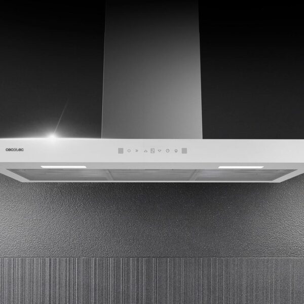 Imagen 7 Campana T Bolero Flux TT 905500 Glass White de 90 cm con succión de 550 m3/h, motor de 70W, eficiencia A++, sensor de humo y control por gestos en cristal blanco.