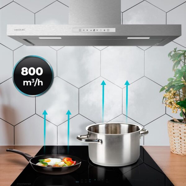 Imagen 8 Campana T Bolero Flux TT 908000 Slim Glass White A++ de 90 cm. Succión de 800 m3/h, motor de 220W, control gestual y sensor de humos para una cocina impecable.