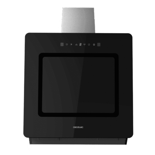 2894-Imagen-2 Imagen 2 Campana decorativa Cecotec de 60 cm con 800 m3/h de succión, eficiencia A++, control gestual y sensor de humo. Diseño en cristal negro para cocinas modernas.