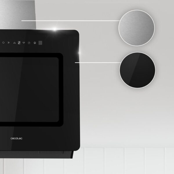 2894-Imagen-6 Imagen 6 Campana decorativa Cecotec de 60 cm con 800 m3/h de succión, eficiencia A++, control gestual y sensor de humo. Diseño en cristal negro para cocinas modernas.