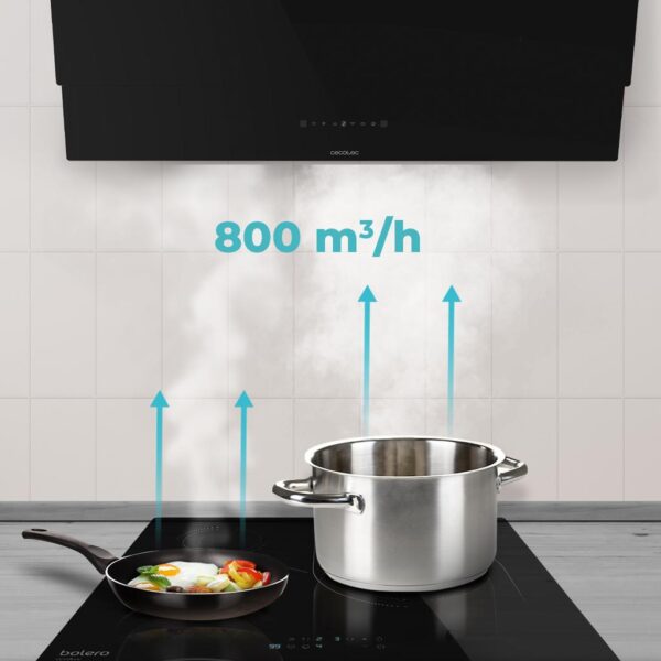 2899-Imagen-7 Imagen 7 Campana decorativa Cecotec Bolero Flux DT 908001 Glass Black de 90 cm. Succión de 800 m3/h, eficiencia A++, control gestual y sensor de humos avanzado.