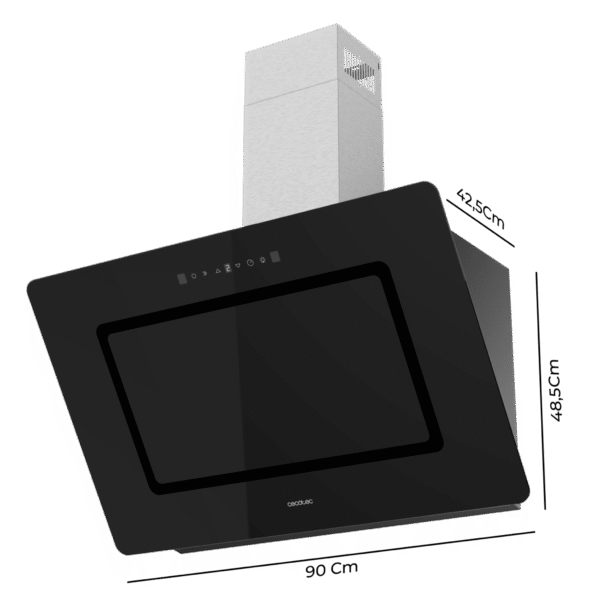 Imagen 2 Campana decorativa Bolero Flux DT 908002 de 90 cm con succión de 800 m³/h y eficiencia A++. Incluye Hand Movement Control, sensor de humos y acabado cristal negro.