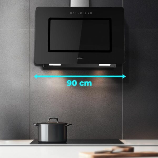 Imagen 5 Campana decorativa Bolero Flux DT 908002 de 90 cm con succión de 800 m³/h y eficiencia A++. Incluye Hand Movement Control, sensor de humos y acabado cristal negro.