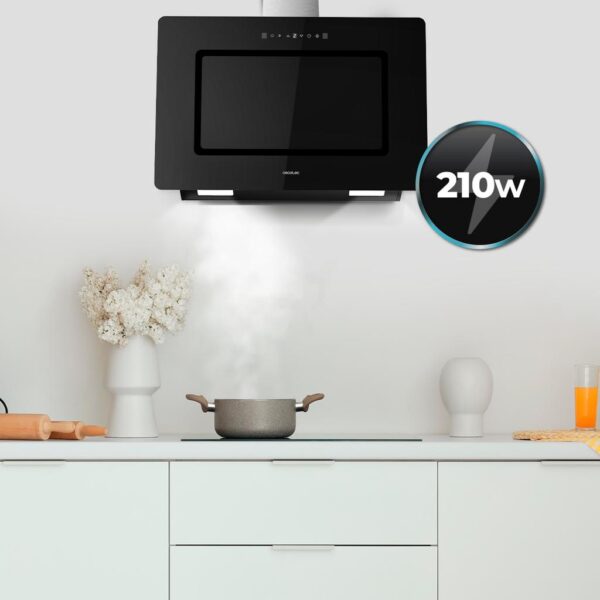 Imagen 8 Campana decorativa Bolero Flux DT 908002 de 90 cm con succión de 800 m³/h y eficiencia A++. Incluye Hand Movement Control, sensor de humos y acabado cristal negro.