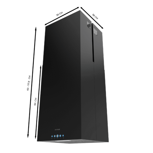 Imagen 2 Campana de isla Bolero Flux ICT 388000 Black con 800 m3/h de succión, eficiencia A++, motor de 220W y sensor de humos. Diseño elegante en color negro de 38 cm.