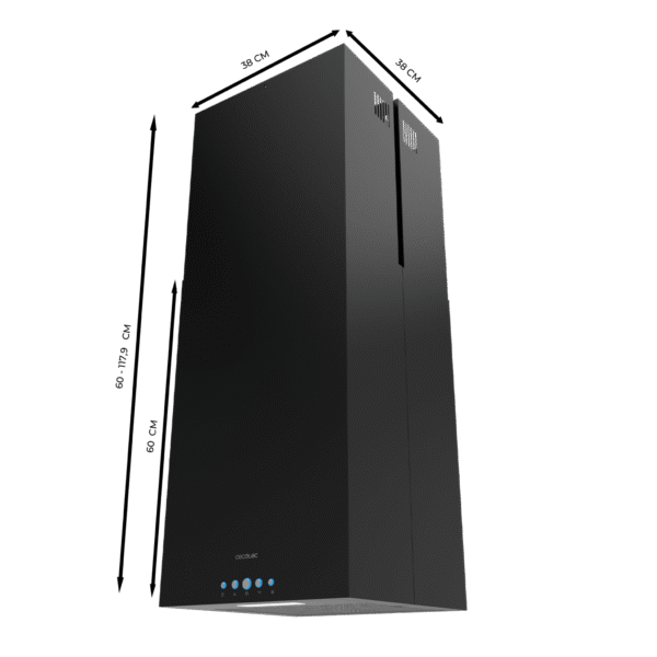 Imagen 2 Campana de isla Bolero Flux ICT 388000 Black con 800 m3/h de succión, eficiencia A++, motor de 220W y sensor de humos. Diseño elegante en color negro de 38 cm.