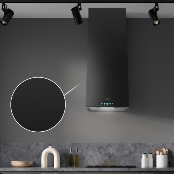 Imagen 6 Campana de isla Bolero Flux ICT 388000 Black con 800 m3/h de succión, eficiencia A++, motor de 220W y sensor de humos. Diseño elegante en color negro de 38 cm.