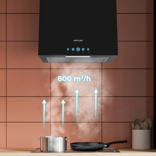 Imagen 7 Campana de isla Bolero Flux ICT 388000 Black con 800 m3/h de succión, eficiencia A++, motor de 220W y sensor de humos. Diseño elegante en color negro de 38 cm.