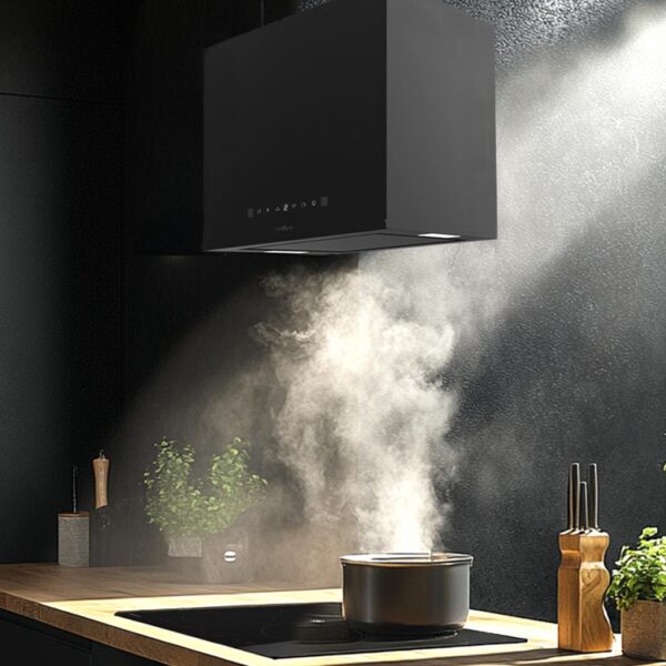 2908-Imagen-7 Imagen 7 La Bolero Flux CCT 448000 Black es una campana colgante de 44 cm con 800 m³/h de succión, eficiencia A++, control gestual y sensor de humos inteligente.