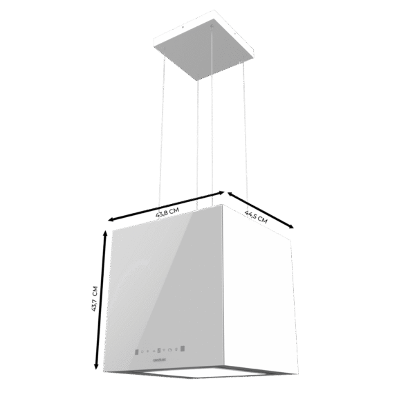 Imagen 2 Campana colgante Bolero Flux CCT 448000 Glass White A++. 800 m3/h de succión, control gestual, sensor de humo y diseño en vidrio blanco de 44 cm de ancho.