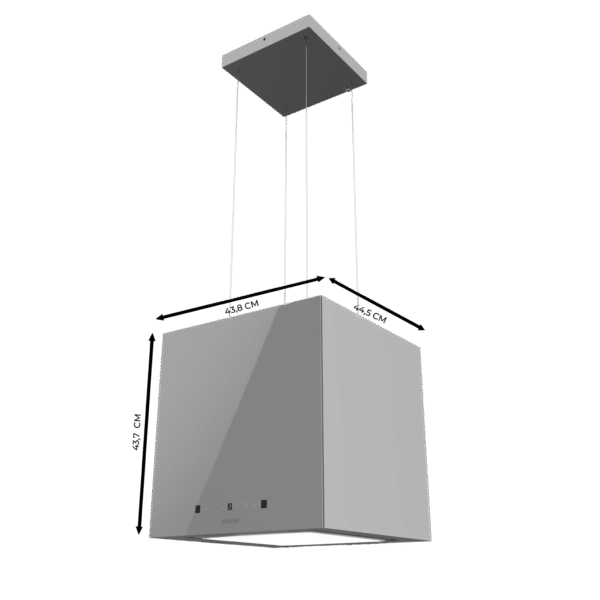 Imagen 2 Campana colgante de 44 cm con succión de 800 m3/h, eficiencia A++, control gestual y sensor de humos. Acabado en vidrio gris elegante y motor de 220W.