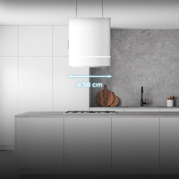 Imagen 5 Campana colgante Bolero Flux CRE 448000 White A++ de 44 cm. Potencia de succión 800 m3/h, motor 220W, sensor de humos y diseño exclusivo en acabado blanco.