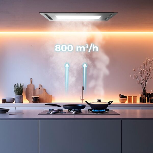 Imagen 8 Campana de techo Cecotec Bolero Flux TIR 908000 Inox A++ de 90 cm. Succión de 800 m3/h, motor de 220 W, mando a distancia y máxima eficiencia energética A++.