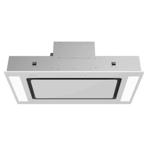 Imagen 2 Campana de techo Bolero Flux TIR 908000 Glass White de 90 cm. Succión de 800 m3/h, eficiencia A++, motor de 220W, control remoto y filtros de carbono.