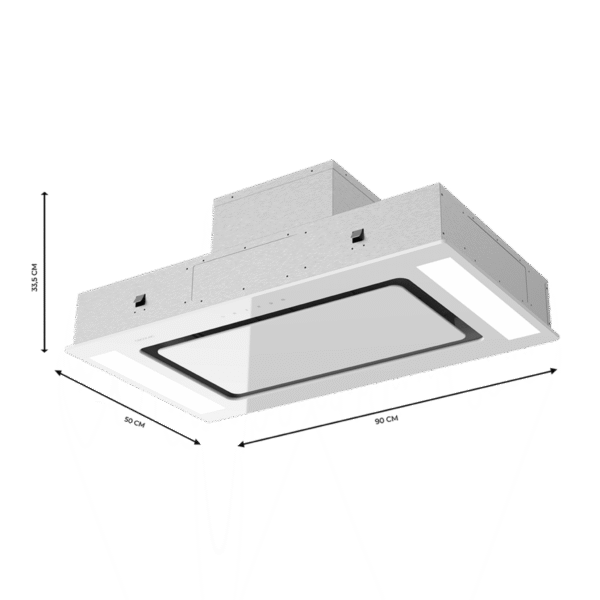 Imagen 3 Campana de techo Bolero Flux TIR 908000 Glass White de 90 cm. Succión de 800 m3/h, eficiencia A++, motor de 220W, control remoto y filtros de carbono.
