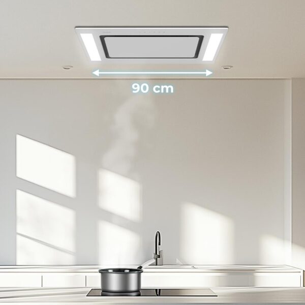 Imagen 7 Campana de techo Bolero Flux TIR 908000 Glass White de 90 cm. Succión de 800 m3/h, eficiencia A++, motor de 220W, control remoto y filtros de carbono.