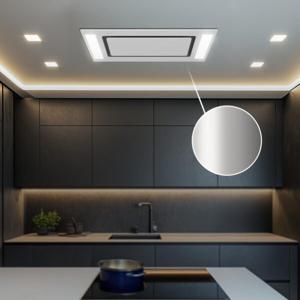 Imagen 8 Campana de techo Bolero Flux TIR 908000 Glass White de 90 cm. Succión de 800 m3/h, eficiencia A++, motor de 220W, control remoto y filtros de carbono.