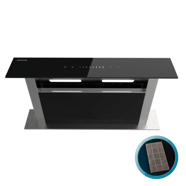 Imagen 2 Campana de encimera Bolero Flux ET 608000 Glass Black A++ de 60 cm. Potente succión de 800 m³/h, motor de 220W, slider control y filtros de carbono incluidos.