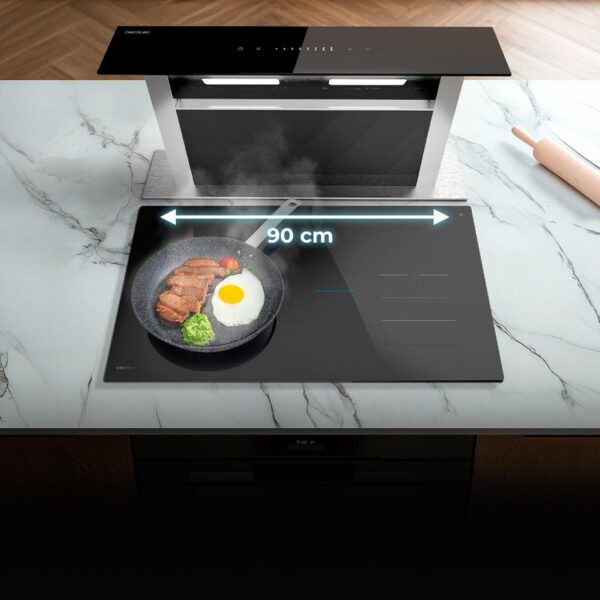 Imagen 6 Campana de encimera Bolero Flux ET 608000 Glass Black A++ de 60 cm. Potente succión de 800 m³/h, motor de 220W, slider control y filtros de carbono incluidos.