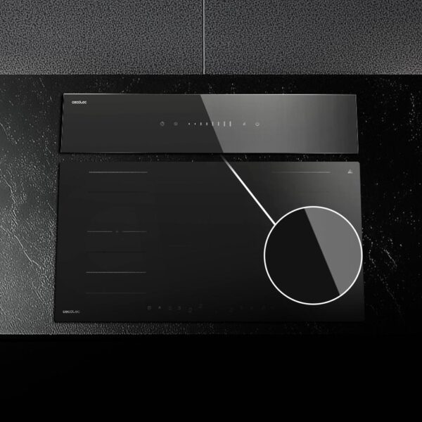 Imagen 7 Campana de encimera Bolero Flux ET 608000 Glass Black A++ de 60 cm. Potente succión de 800 m³/h, motor de 220W, slider control y filtros de carbono incluidos.