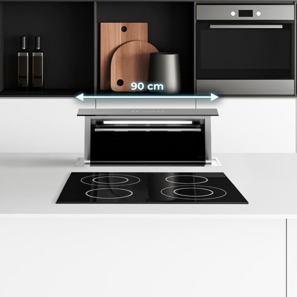 Imagen 6 Campana de encimera Bolero Flux ET 908000 Glass Black con 800 m3/h de succión. Eficiencia A++, motor de 220W, 3 niveles de potencia, booster y filtro de carbono.