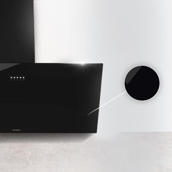 Imagen 6 Campana decorativa Cecotec Bolero Flux DM 906500 de 90 cm. Succión de 650 m3/h, motor de 165W, eficiencia energética A y elegante acabado en cristal negro.