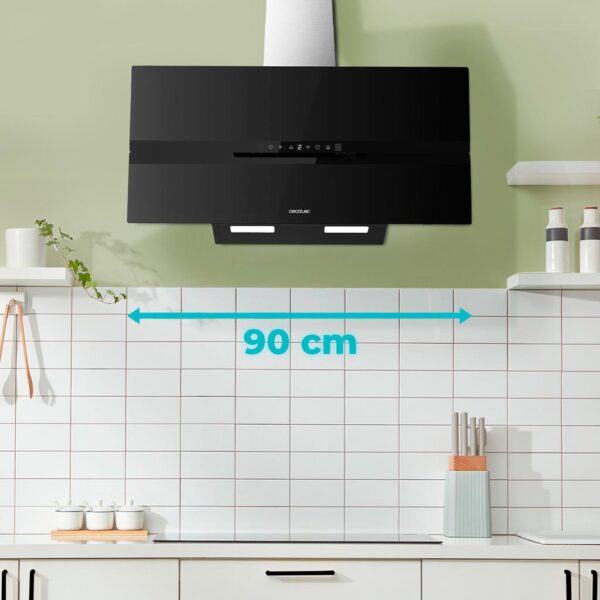 Imagen 5 Campana decorativa de 90 cm con 800 m3/h de succión, eficiencia A++, control gestual, Smoke Sensor y acabado en vidrio negro mate. Máxima potencia y diseño.