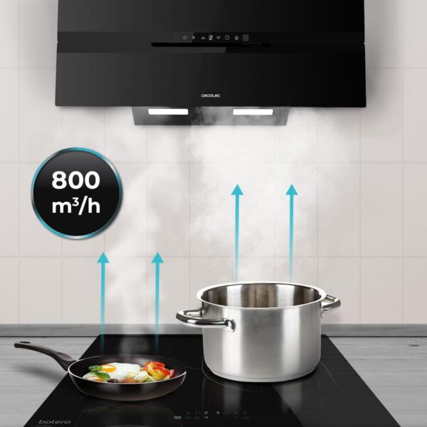 Imagen 7 Campana decorativa de 90 cm con 800 m3/h de succión, eficiencia A++, control gestual, Smoke Sensor y acabado en vidrio negro mate. Máxima potencia y diseño.