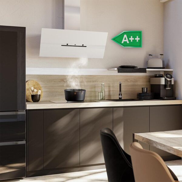 Imagen 5 Campana decorativa Cecotec Bolero Flux DT 908010 de 90 cm, eficiencia A++, succión de 800 m3/h y control gestual. Diseño elegante en vidrio blanco mate y acero.