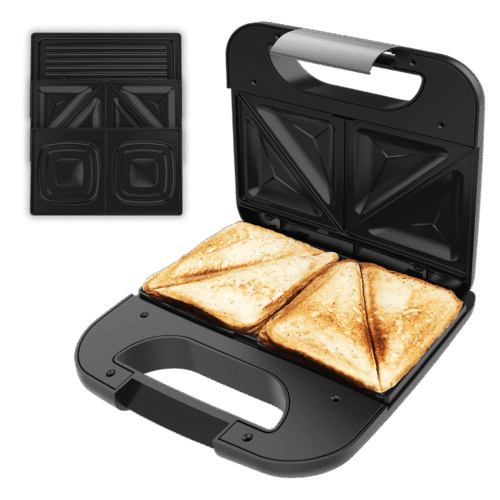 Imagen 2 Sandwichera 3 en 1 de 800 W con placas intercambiables. Tuesta sándwiches, gofres y grill. Revestimiento antiadherente RockStone y acabados en acero inoxidable.