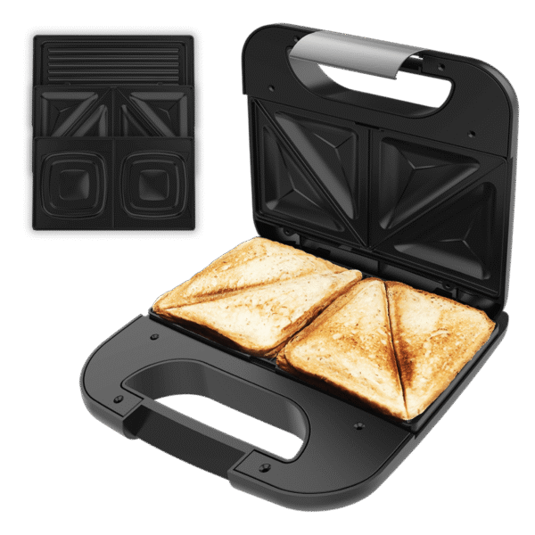 Imagen 2 Sandwichera 3 en 1 de 800 W con placas intercambiables. Tuesta sándwiches, gofres y grill. Revestimiento antiadherente RockStone y acabados en acero inoxidable.
