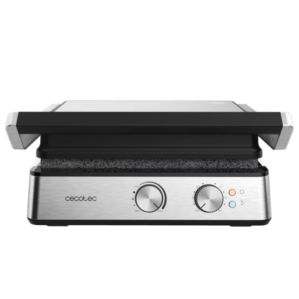 Imagen 3 Parrilla eléctrica Rock'nGrill Blaze de 2400 W con placas extraíbles RockStone, apertura 180º y control de temperatura y tiempo para un cocinado preciso.