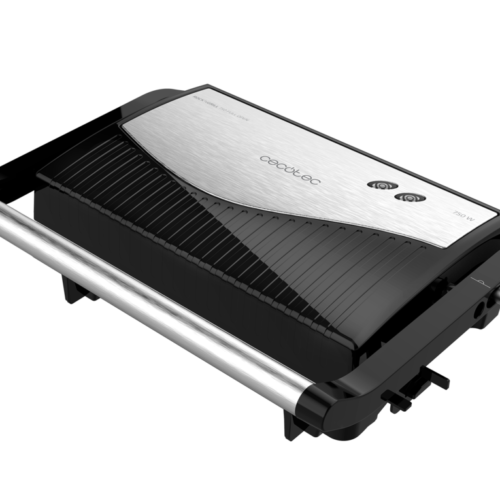 3011-Imagen-2 Imagen 2 Parrilla eléctrica de 750 W con apertura de 180º y revestimiento RockStone. Superficie de 23x14,5 cm, placa superior flotante y fácil limpieza.