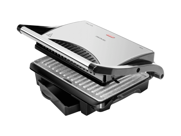 Imagen 2 Parrilla eléctrica Rock'nGrill 1000 W con revestimiento RockStone antiadherente. Placa flotante y cajetín recogegrasas para una limpieza fácil y cocina sana.