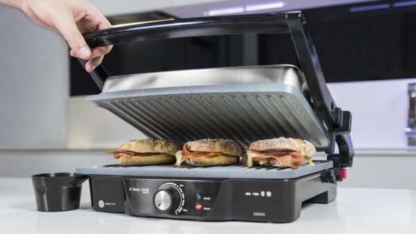 Imagen 3 Parrilla eléctrica de 2000 W con revestimiento RockStone, apertura de 180º y placa superior flotante para una cocción uniforme en superficie de 30x23,5 cm.