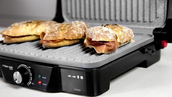Imagen 4 Parrilla eléctrica de 2000 W con revestimiento RockStone, apertura de 180º y placa superior flotante para una cocción uniforme en superficie de 30x23,5 cm.