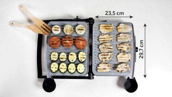Imagen 5 Parrilla eléctrica de 2000 W con revestimiento RockStone, apertura de 180º y placa superior flotante para una cocción uniforme en superficie de 30x23,5 cm.
