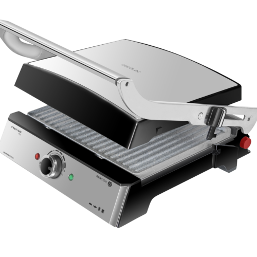 Imagen 2 Parrilla eléctrica Rock'nGrill Pro de 2000 W con revestimiento RockStone. Placas extraíbles, reversibles y apertura de 180º para un cocinado uniforme.