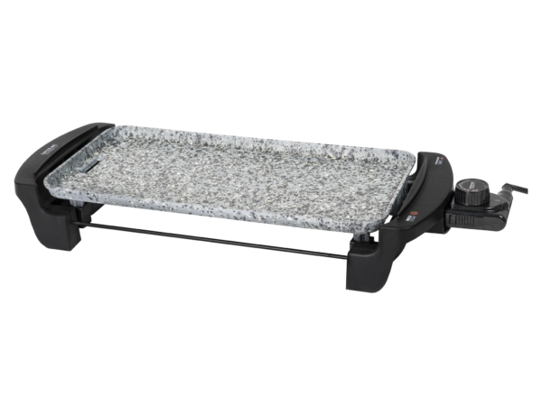 Imagen 2 Plancha eléctrica de 1800 W con revestimiento RockStone de gran dureza y antiadherencia. Incluye termostato regulable, superficie amplia y cajetín recogegrasas.