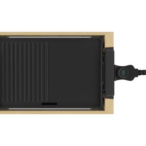 Imagen 2 Plancha de asar eléctrica de 2000 W con estructura de bambú y revestimiento RockStone antiadherente. Termostato regulable y superficie grill fácil de limpiar.