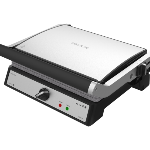 Imagen 2 Parrilla eléctrica de 2400 W con revestimiento RockStone y apertura de 180º. Calentamiento ultrarrápido, placa flotante y superficie antiadherente ecológica.