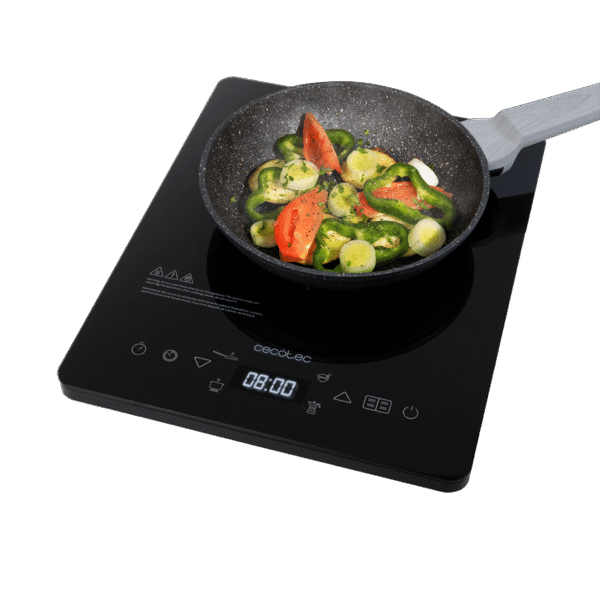 Placa de inducción portátil Cecotec Full Crystal Onyx de color negro con panel táctil y superficie de cristal esmaltado