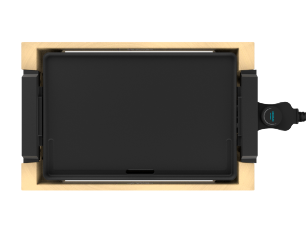 Imagen 3 Plancha asar eléctrica de 2000 W con estructura de bambú y placa antiadherente. Termostato regulable, cocina saludable y placa apta para lavavajillas.