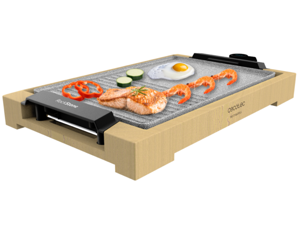 Imagen 2 Plancha de asar de 2000 W con estructura de bambú, superficie mixta grill y plancha, revestimiento RockStone antiadherente y termostato regulable.