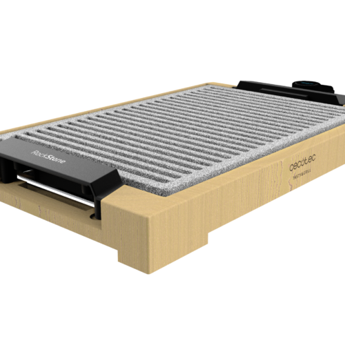Imagen 2 Plancha de asar eléctrica de 2000 W con estructura de bambú y revestimiento RockStone antiadherente. Superficie grill extraíble apta para lavavajillas.