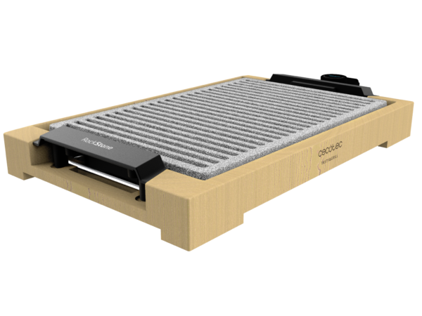 Imagen 2 Plancha de asar eléctrica de 2000 W con estructura de bambú y revestimiento RockStone antiadherente. Superficie grill extraíble apta para lavavajillas.