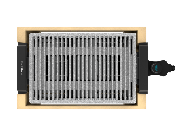 Imagen 3 Plancha de asar eléctrica de 2000 W con estructura de bambú y revestimiento RockStone antiadherente. Superficie grill extraíble apta para lavavajillas.