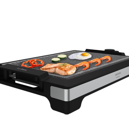 Imagen 2 Plancha de asar eléctrica de 2000 W con acabados en acero inoxidable y superficie grill. Revestimiento antiadherente RockStone y termostato regulable.